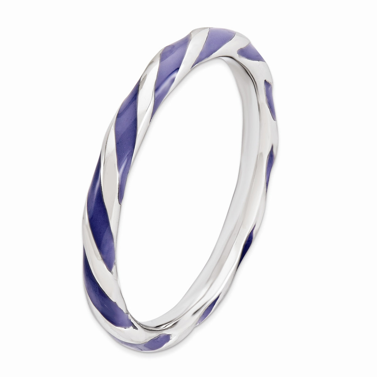 Alternate view of the 2.4mm Silver Twisted Purple Enameled Stackable Band by The Black Bow Jewelry Co.