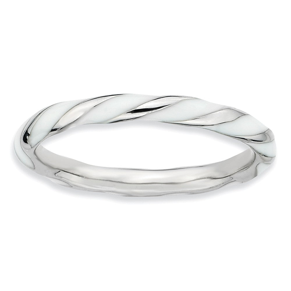 2.4mm Silver Twisted White Enameled Stackable Band, Item R9261 by The Black Bow Jewelry Co.