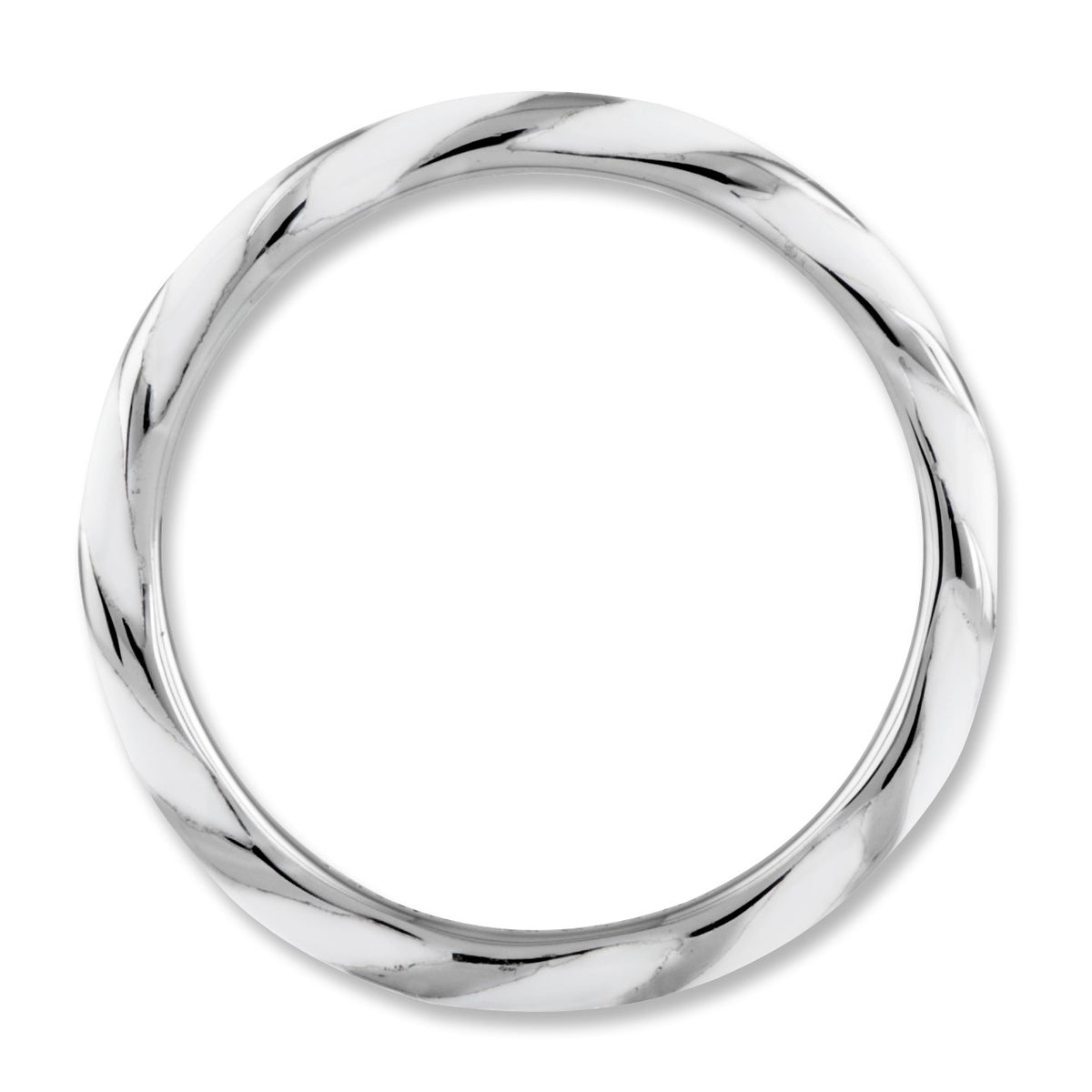 Alternate view of the 2.4mm Silver Twisted White Enameled Stackable Band by The Black Bow Jewelry Co.