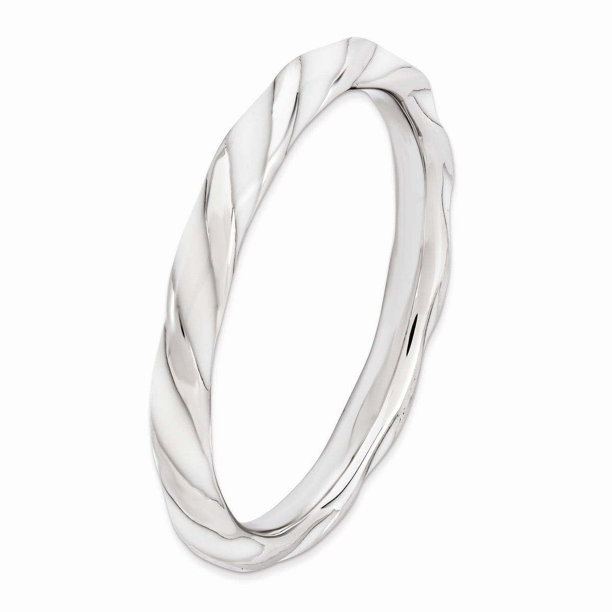 Alternate view of the 2.4mm Silver Twisted White Enameled Stackable Band by The Black Bow Jewelry Co.