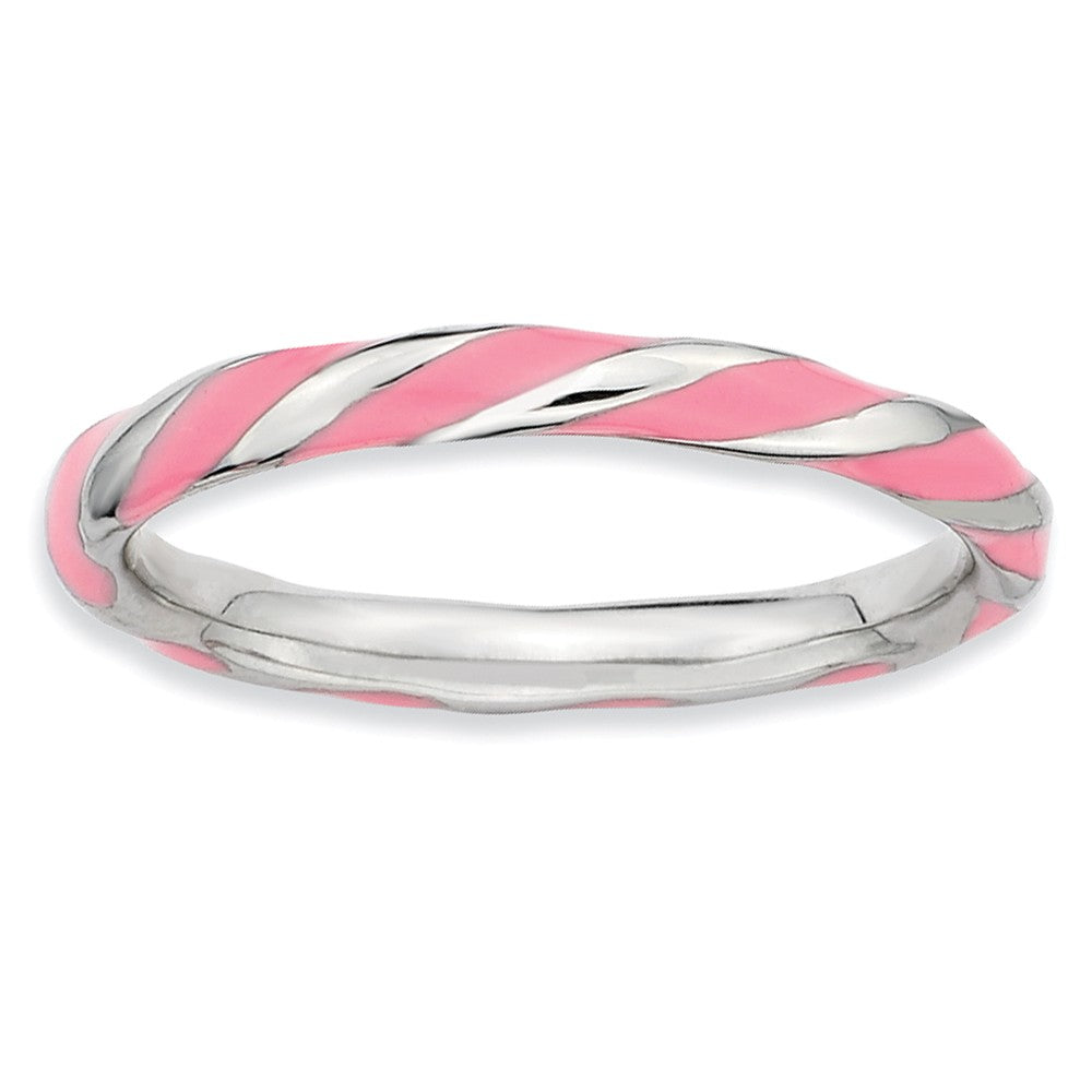 2.4mm Silver Twisted Pink Enameled Stackable Band, Item R9262 by The Black Bow Jewelry Co.