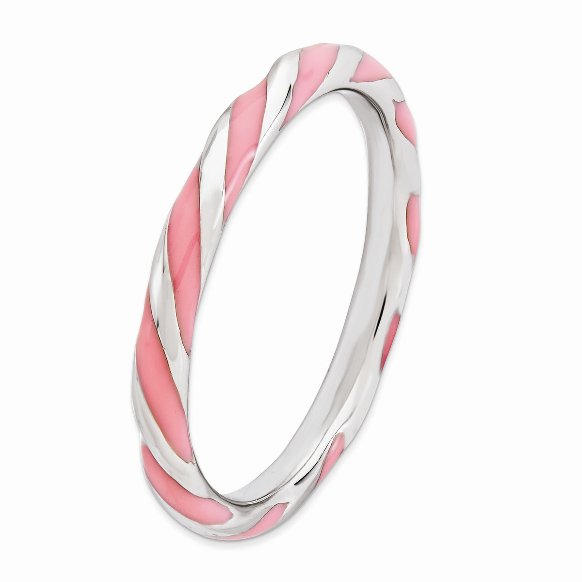 Alternate view of the 2.4mm Silver Twisted Pink Enameled Stackable Band by The Black Bow Jewelry Co.