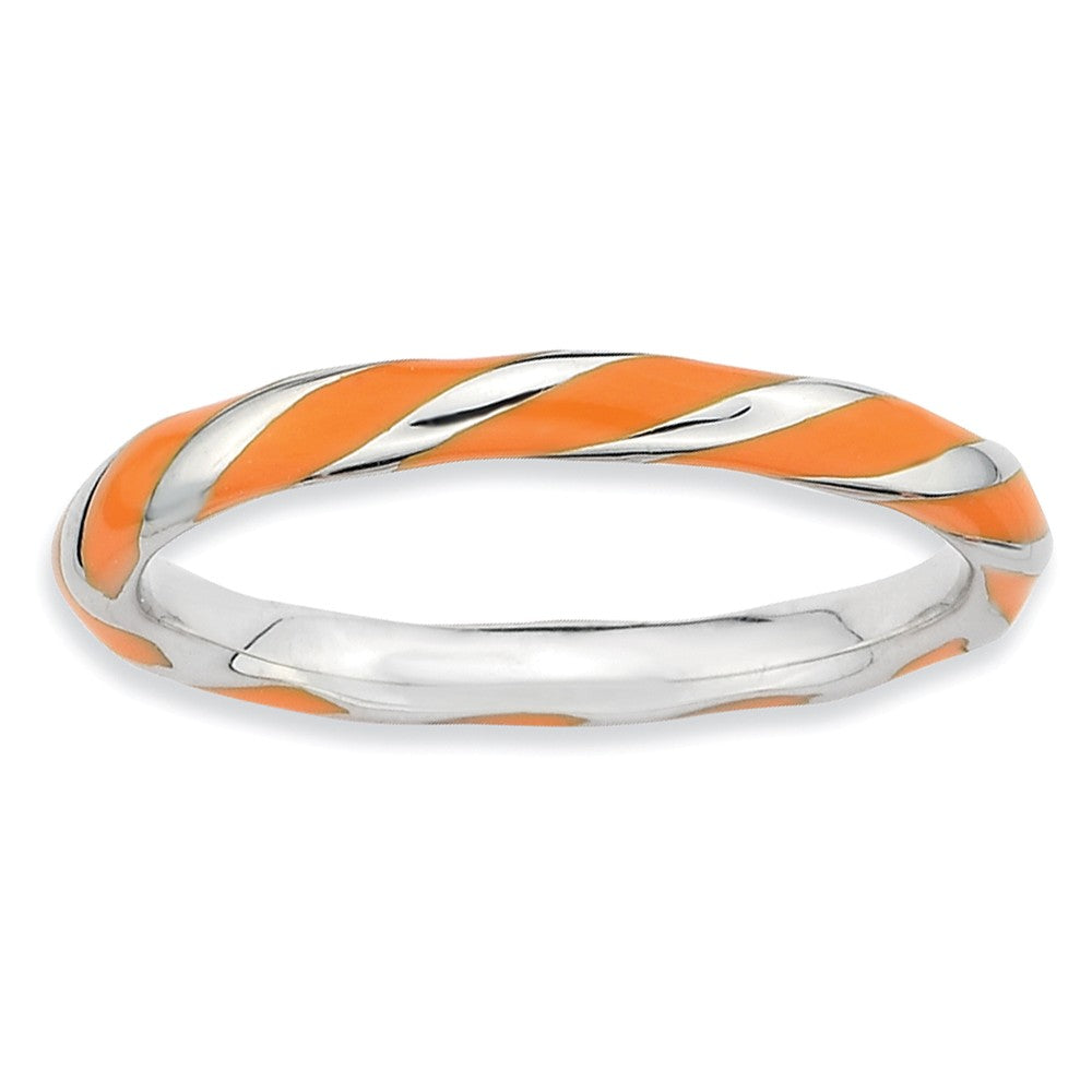 2.4mm Silver Twisted Orange Enameled Stackable Band, Item R9263 by The Black Bow Jewelry Co.