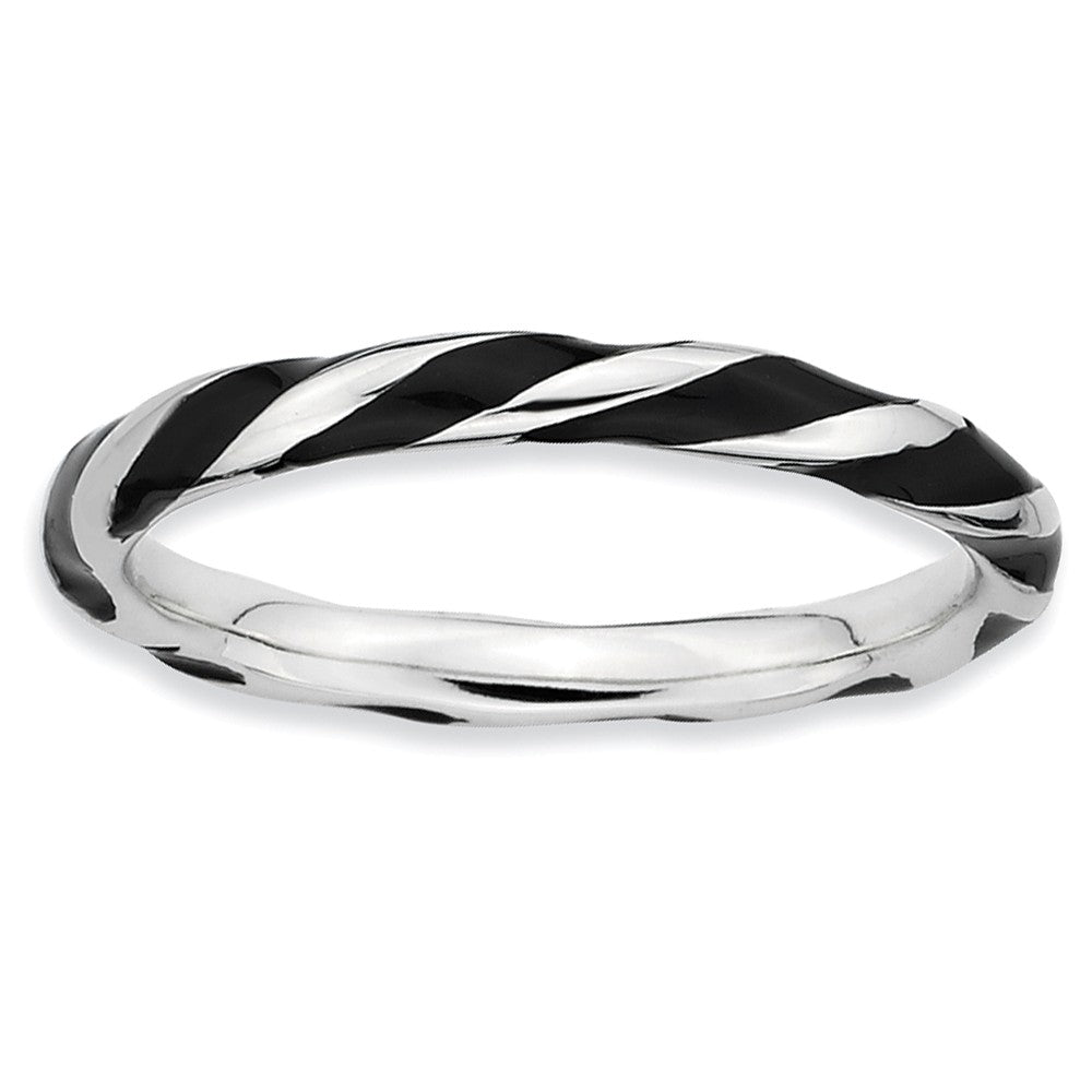 2.4mm Silver Twisted Black Enameled Stackable Band, Item R9264 by The Black Bow Jewelry Co.