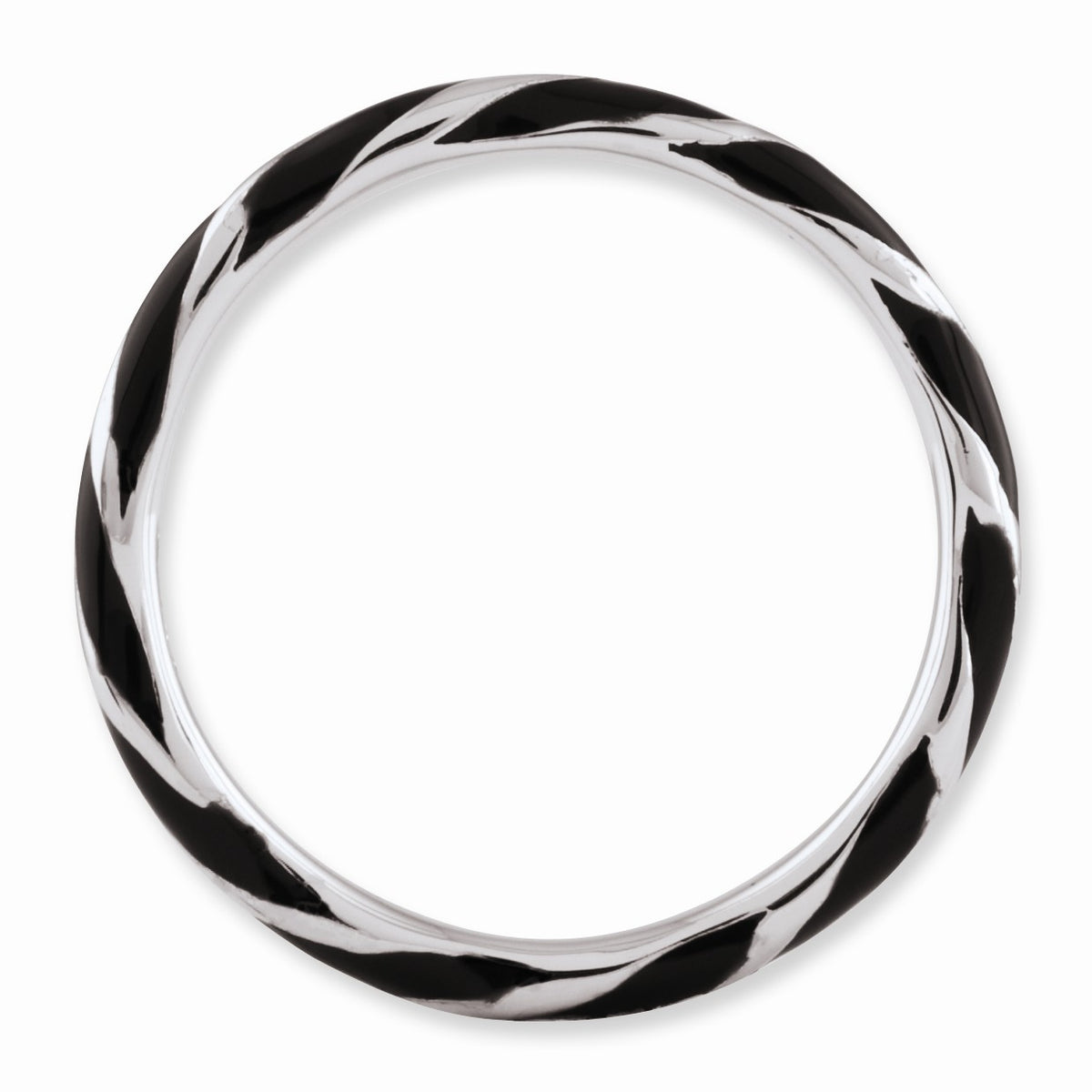 Alternate view of the 2.4mm Silver Twisted Black Enameled Stackable Band by The Black Bow Jewelry Co.