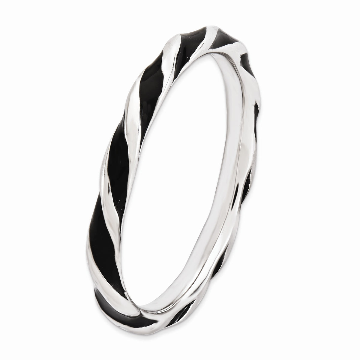 Alternate view of the 2.4mm Silver Twisted Black Enameled Stackable Band by The Black Bow Jewelry Co.