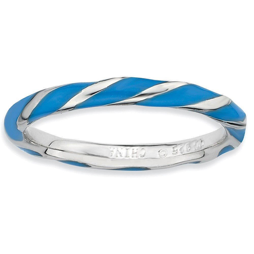 2.4mm Silver Twisted Blue Enameled Stackable Band, Item R9265 by The Black Bow Jewelry Co.