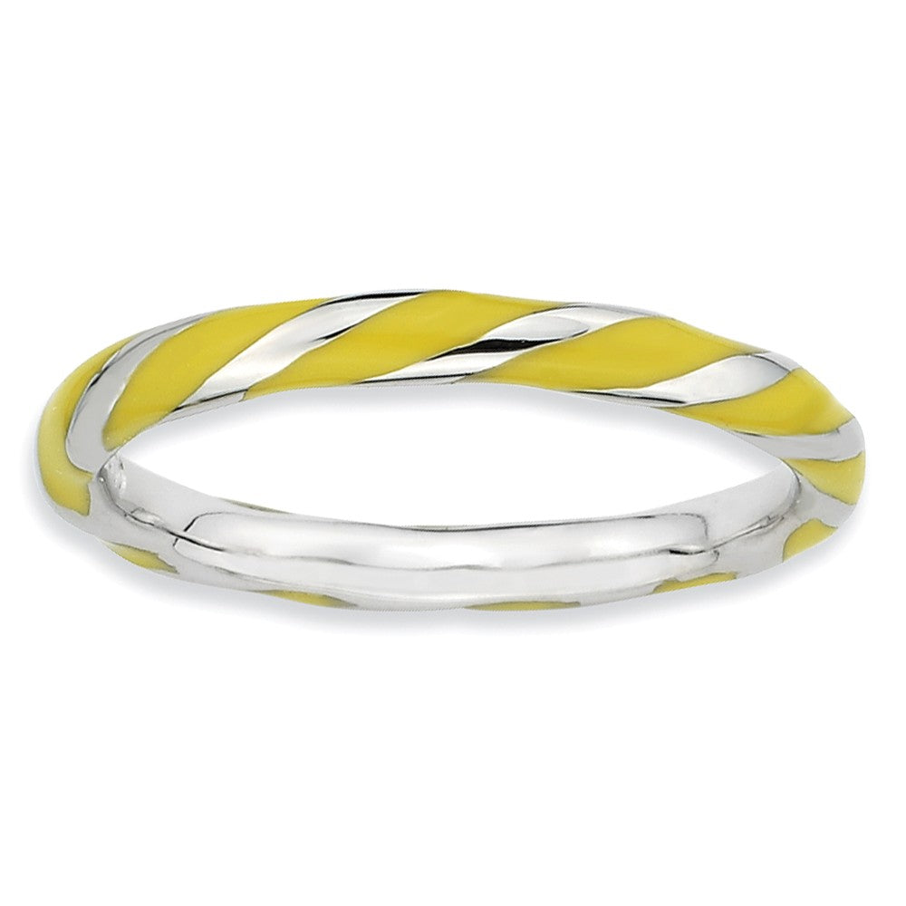 2.4mm Silver Twisted Yellow Enameled Stackable Band, Item R9266 by The Black Bow Jewelry Co.