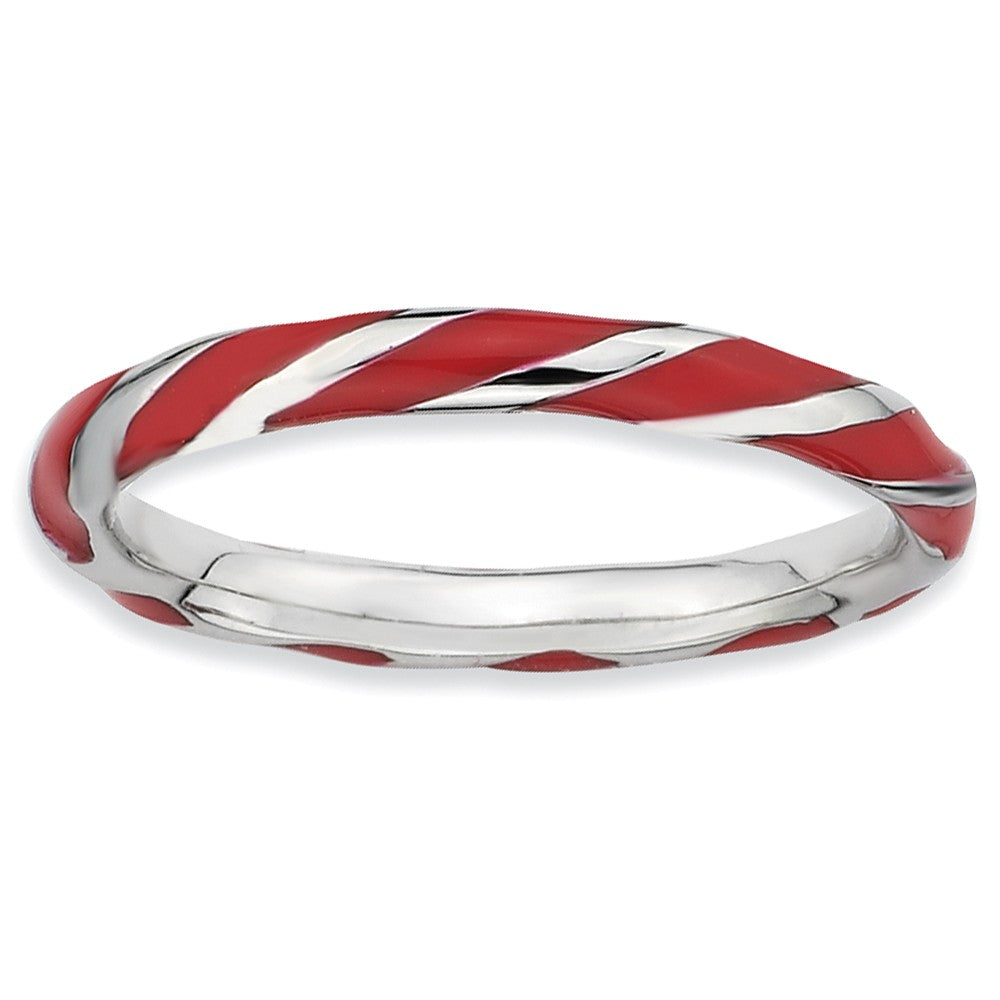 2.4mm Silver Twisted Red Enameled Stackable Band, Item R9267 by The Black Bow Jewelry Co.