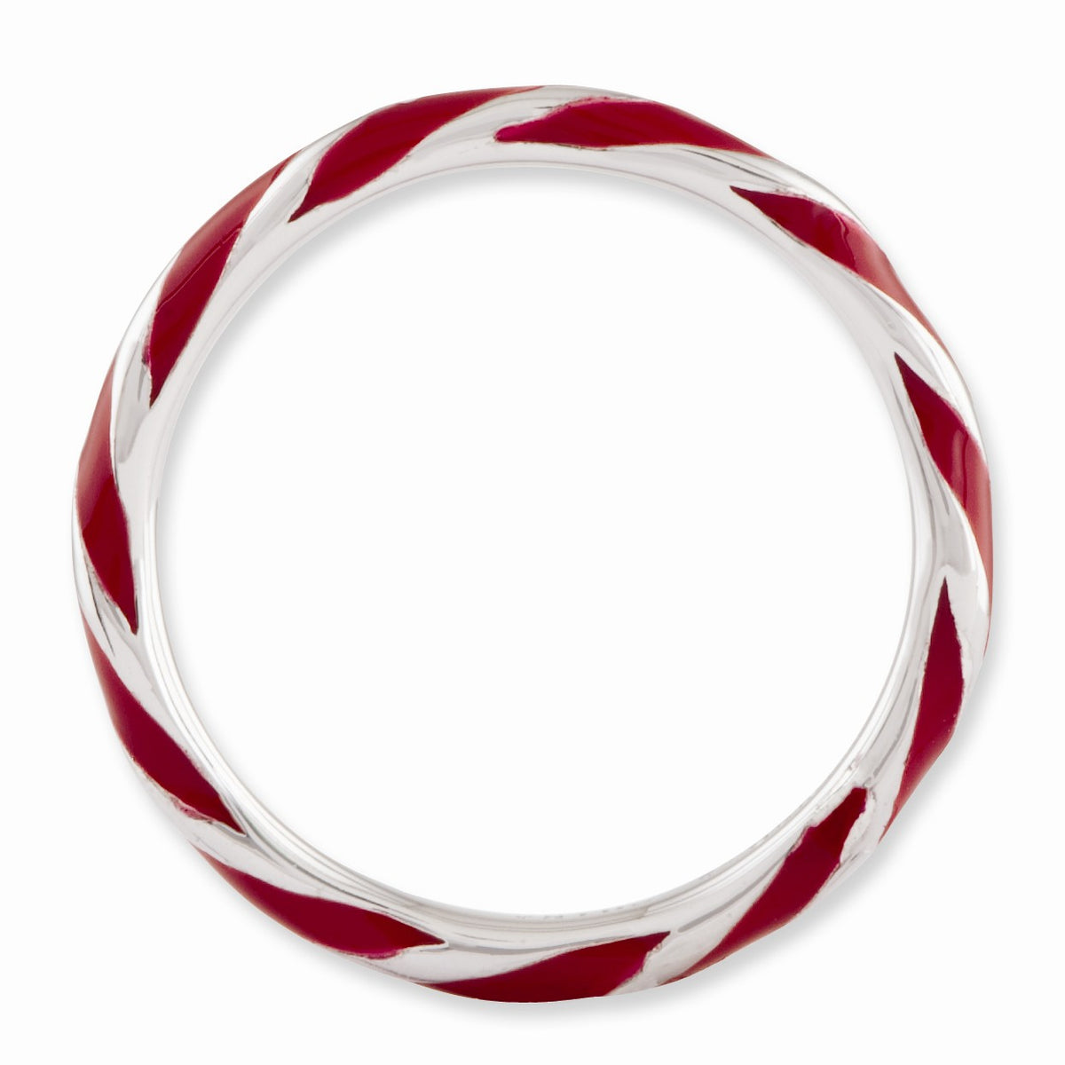 Alternate view of the 2.4mm Silver Twisted Red Enameled Stackable Band by The Black Bow Jewelry Co.