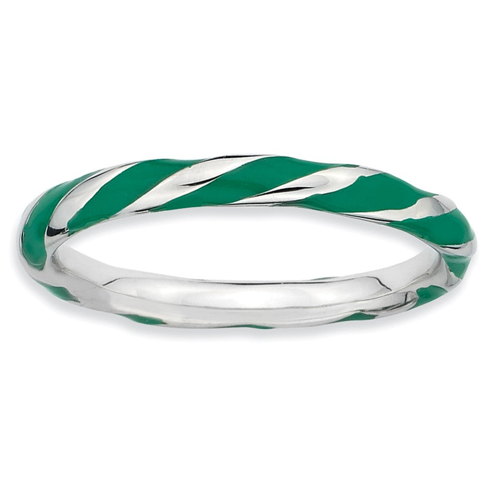 2.4mm Silver Twisted Green Enameled Stackable Band, Item R9269 by The Black Bow Jewelry Co.