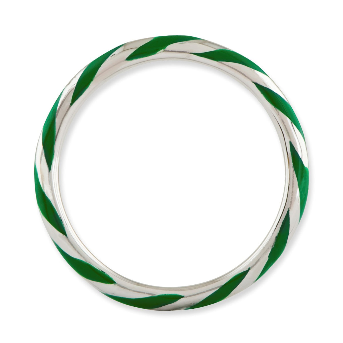 Alternate view of the 2.4mm Silver Twisted Green Enameled Stackable Band by The Black Bow Jewelry Co.