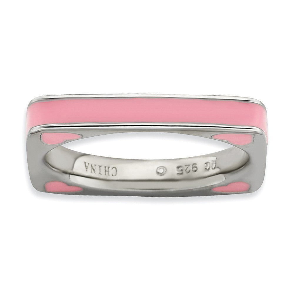 3.25mm Silver and Pink Enamel Stackable Square Band, Item R9274 by The Black Bow Jewelry Co.