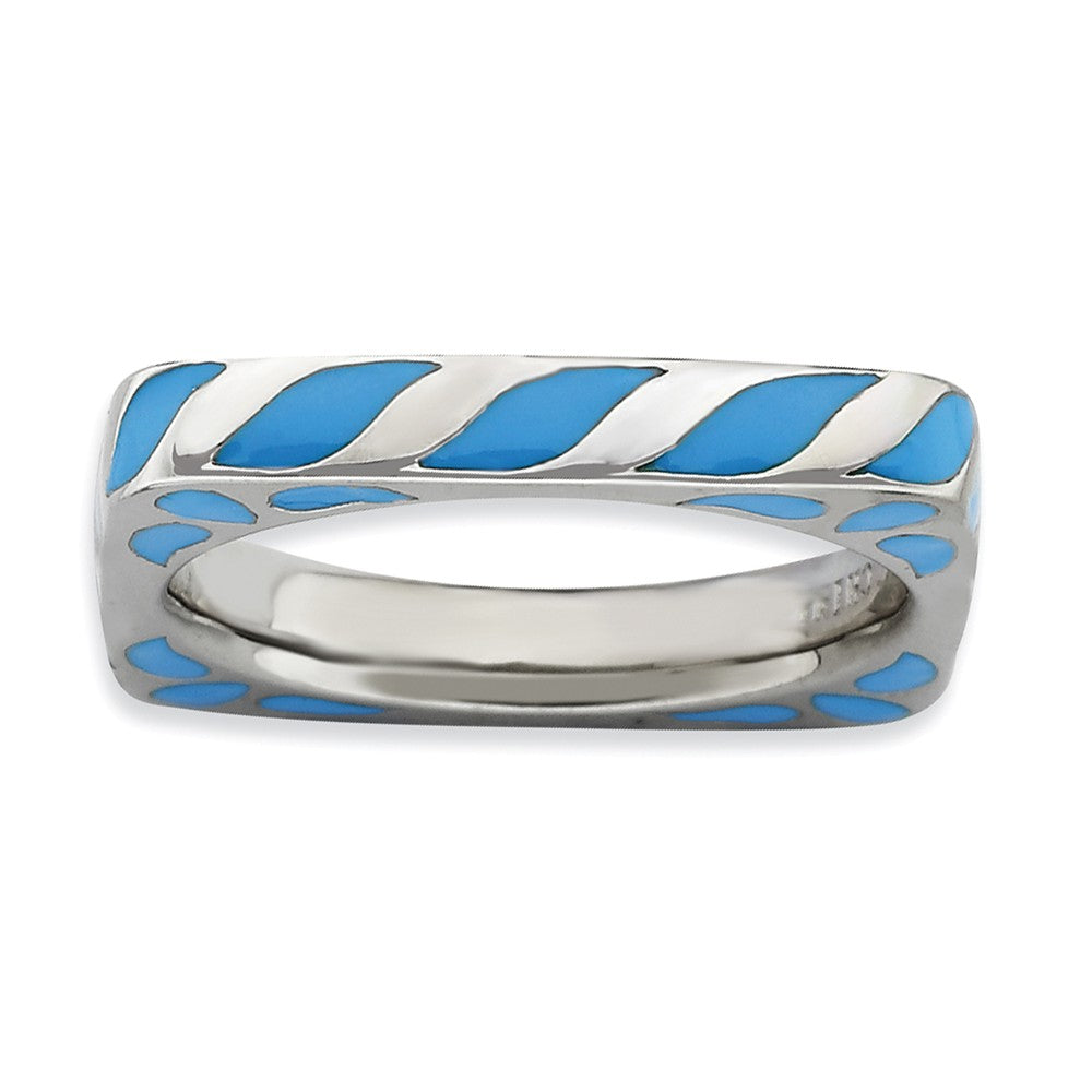 3.25mm Silver and Blue Enamel Stackable Square Band, Item R9276 by The Black Bow Jewelry Co.