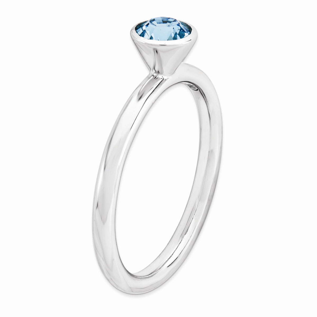 Alternate view of the 5mm Faceted Light Blue Crystal Sterling Silver Stackable Ring by The Black Bow Jewelry Co.