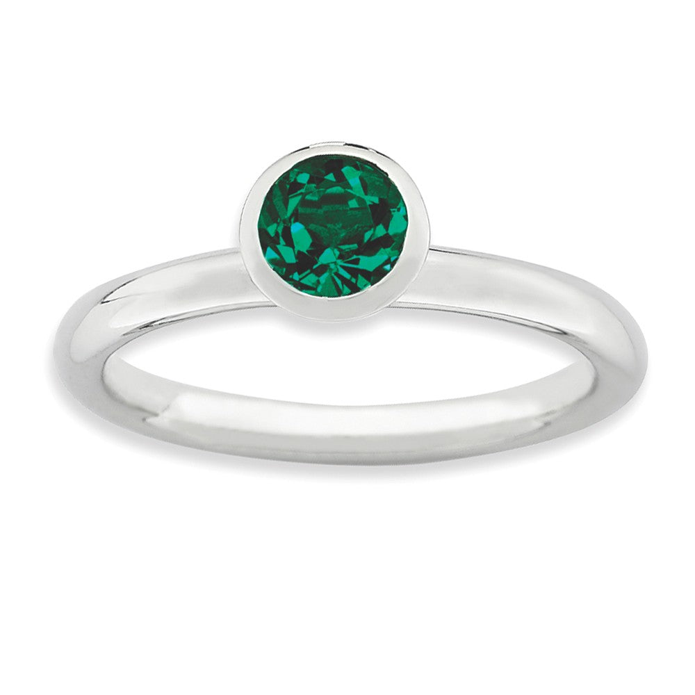 Sterling Silver w/5mm Green Crystals High Profile Stack Ring, Item R9284 by The Black Bow Jewelry Co.