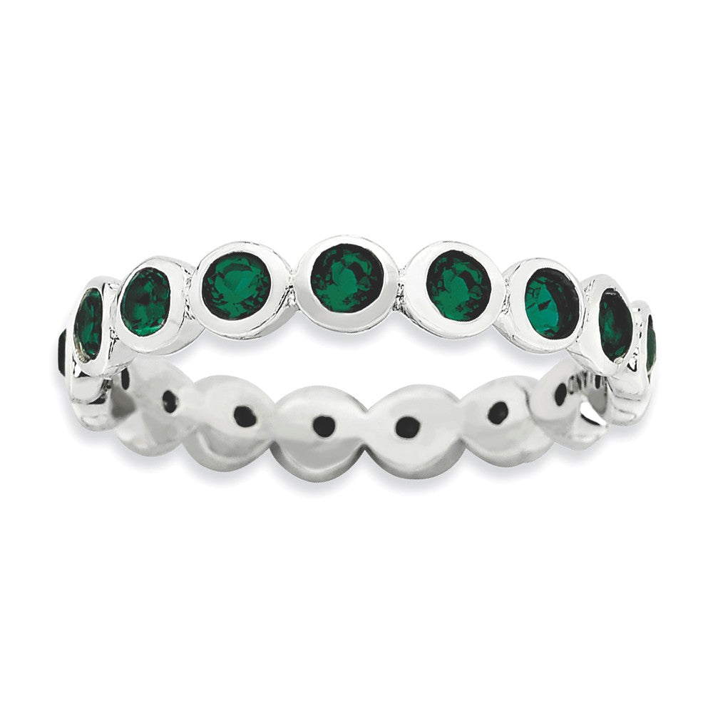 3.5mm Sterling Silver with Green Crystals Stackable Band, Item R9286 by The Black Bow Jewelry Co.