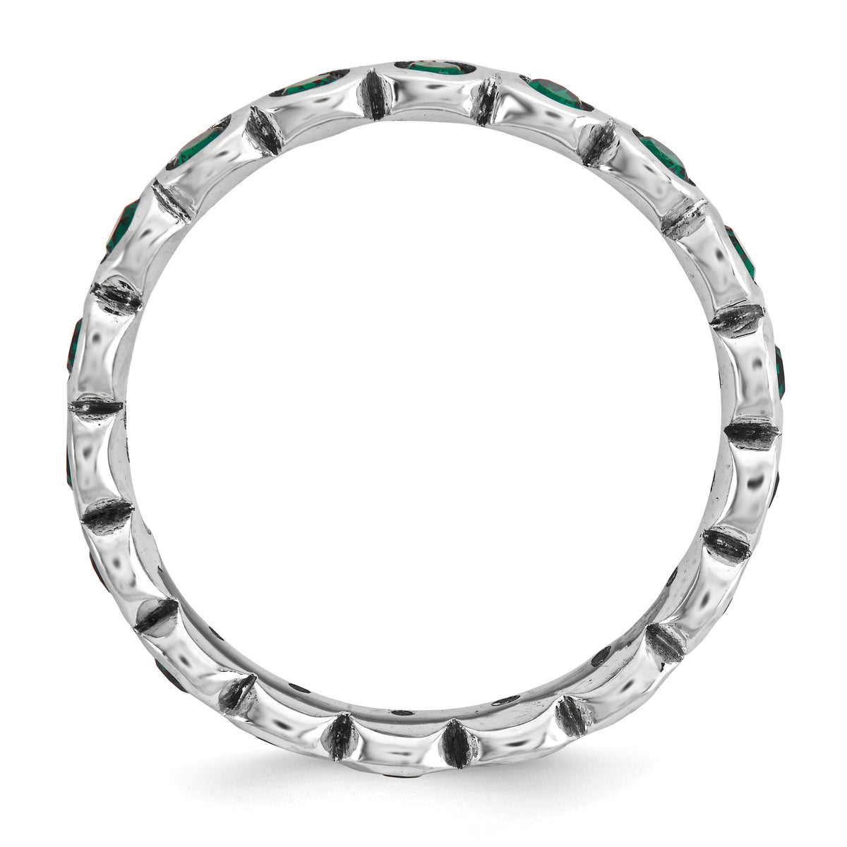 Alternate view of the 3.5mm Sterling Silver with Green Crystals Stackable Band by The Black Bow Jewelry Co.
