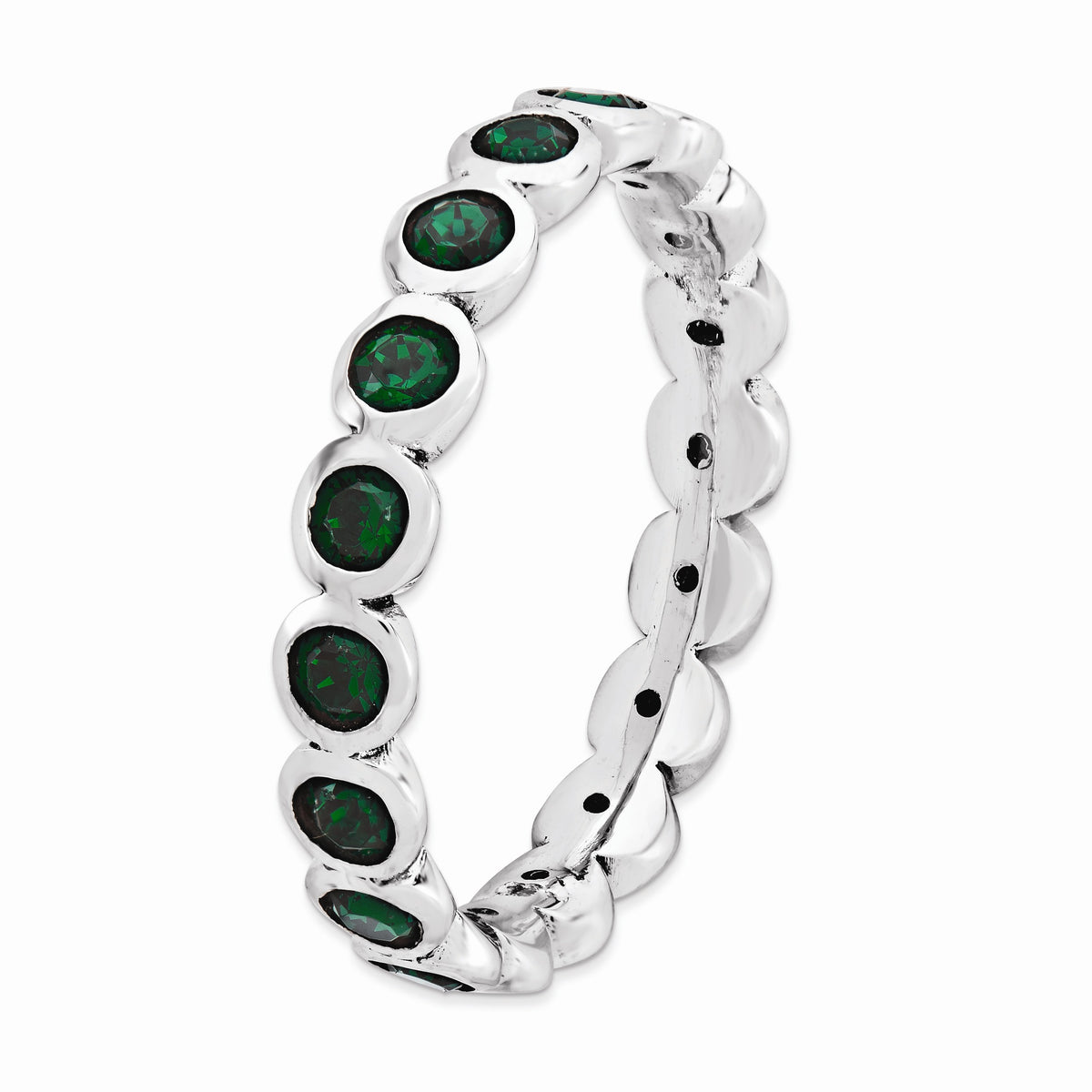 Alternate view of the 3.5mm Sterling Silver with Green Crystals Stackable Band by The Black Bow Jewelry Co.