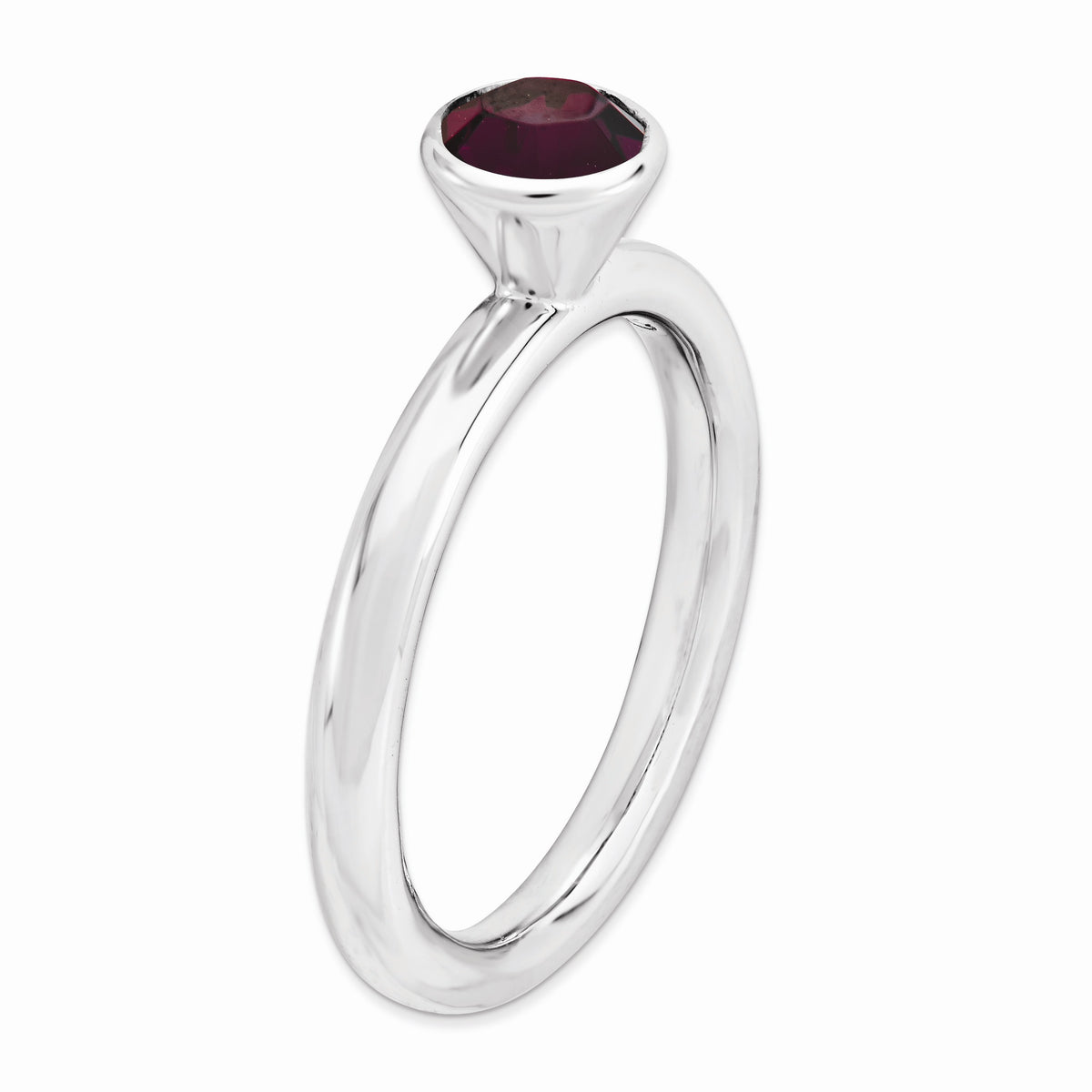 Alternate view of the Sterling Silver with 5mm Purple-Red Crystals Stackable Ring by The Black Bow Jewelry Co.