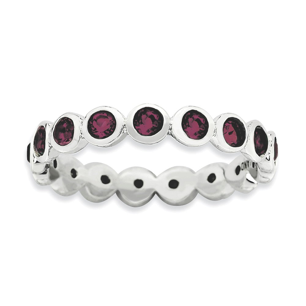 3.5mm Sterling Silver w Purple-Red Crystals Stackable Band, Item R9289 by The Black Bow Jewelry Co.