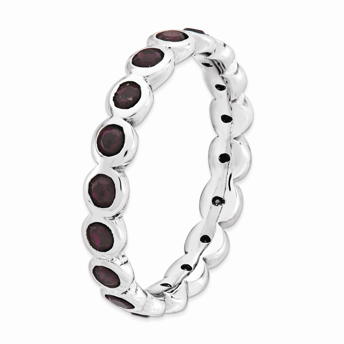 Alternate view of the 3.5mm Sterling Silver w Purple-Red Crystals Stackable Band by The Black Bow Jewelry Co.