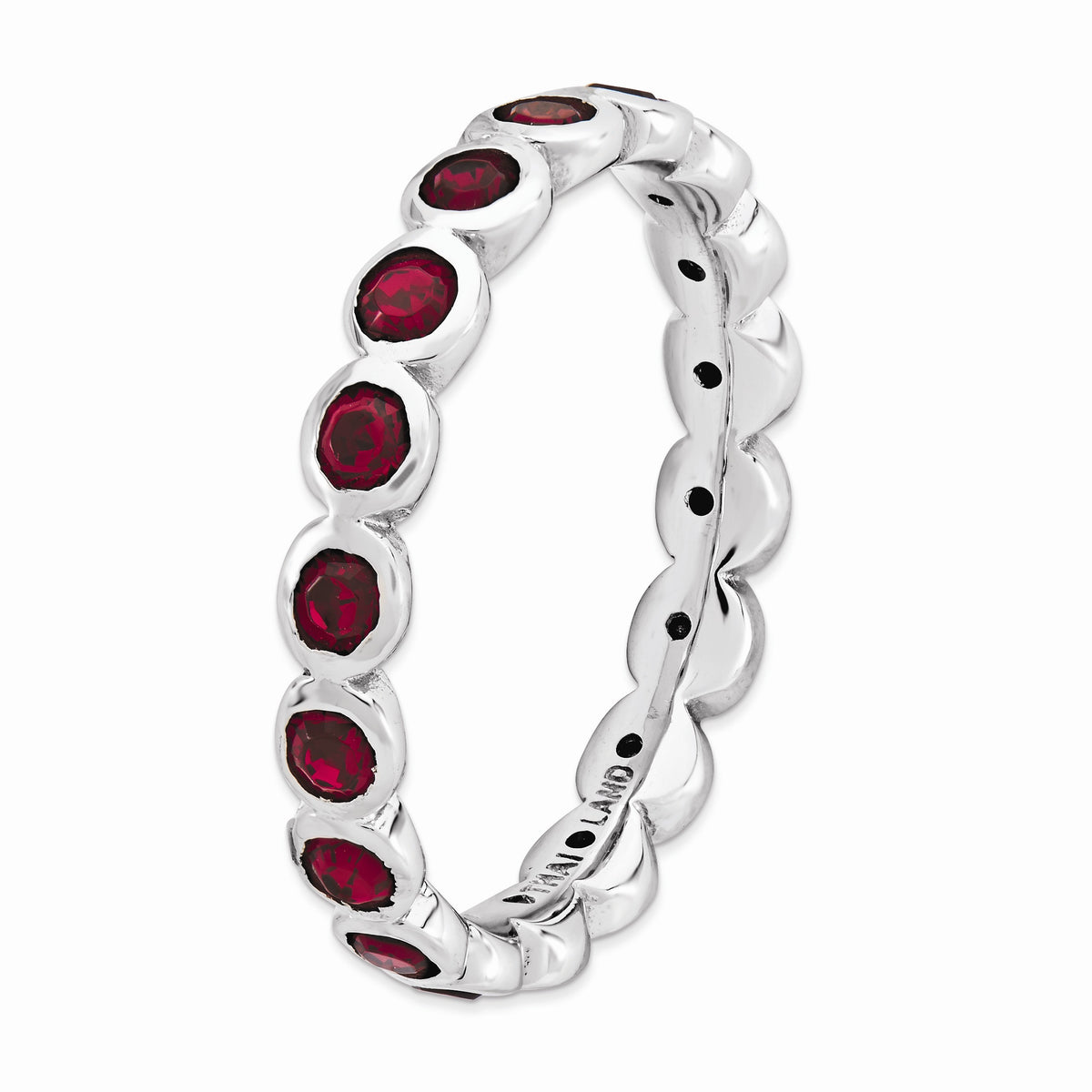 Alternate view of the Red Crystal Sterling Silver Stackable Band by The Black Bow Jewelry Co.