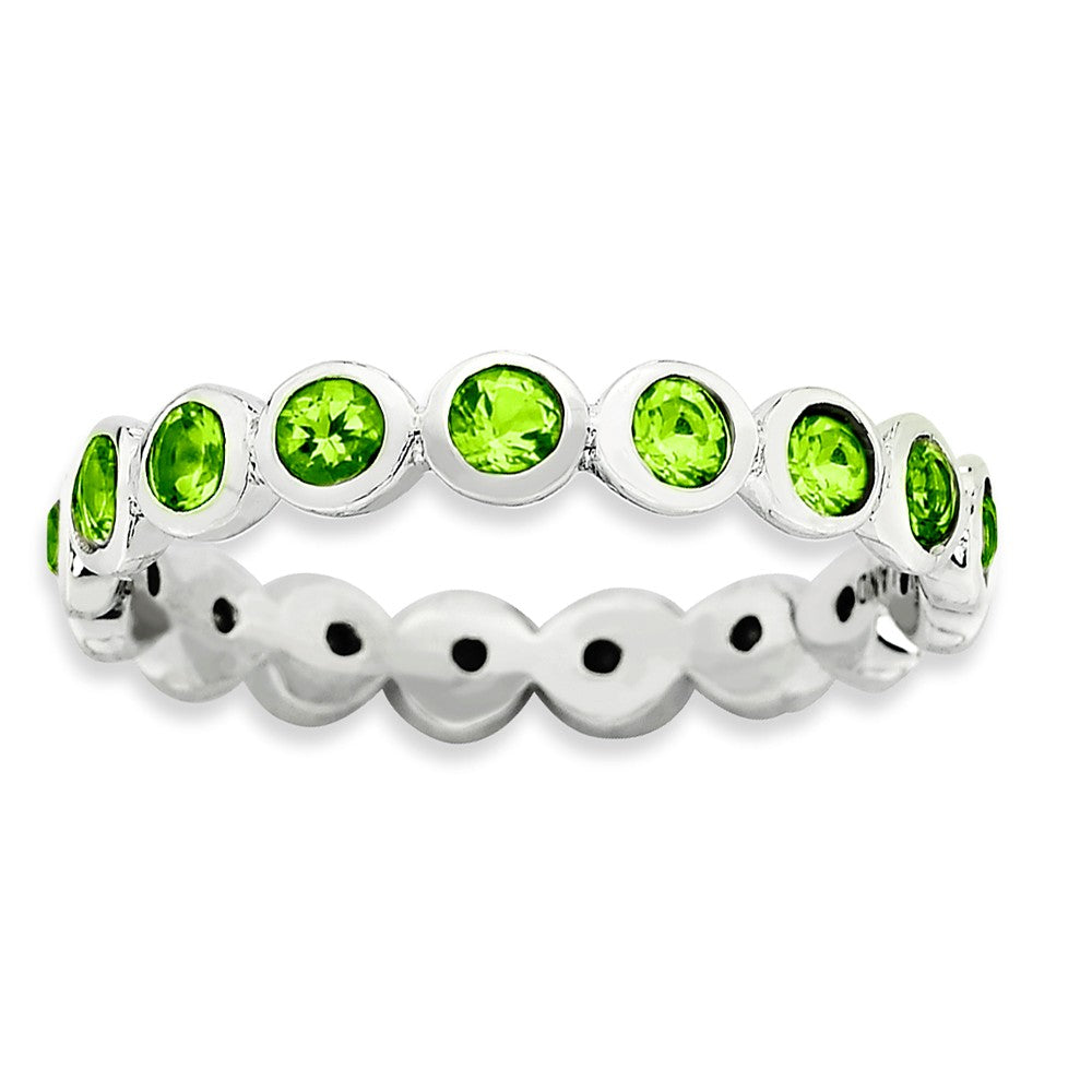 3.5mm Sterling Silver with Lt Green Crystals Stackable Band, Item R9295 by The Black Bow Jewelry Co.