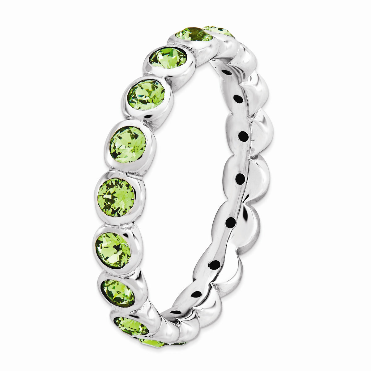 Alternate view of the 3.5mm Sterling Silver with Lt Green Crystals Stackable Band by The Black Bow Jewelry Co.