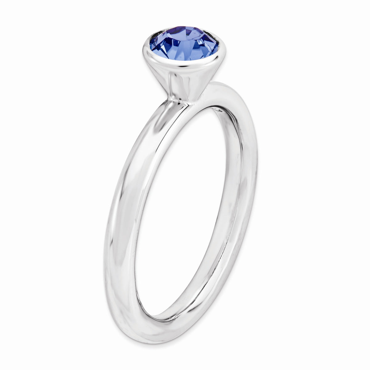 Alternate view of the 5mm High Profile Sterling Silver w/ Blue Crystals Stack Ring by The Black Bow Jewelry Co.
