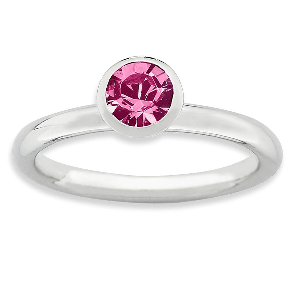 5mm High Profile Sterling Silver w/ Pink Crystals Stack Ring, Item R9299 by The Black Bow Jewelry Co.