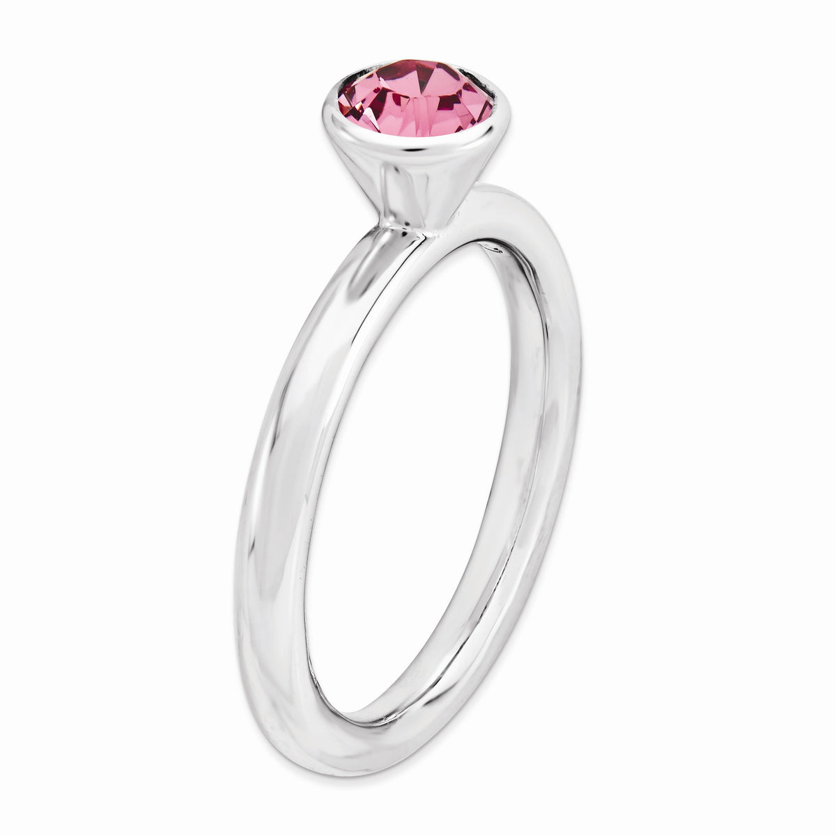Alternate view of the 5mm High Profile Sterling Silver w/ Pink Crystals Stack Ring by The Black Bow Jewelry Co.