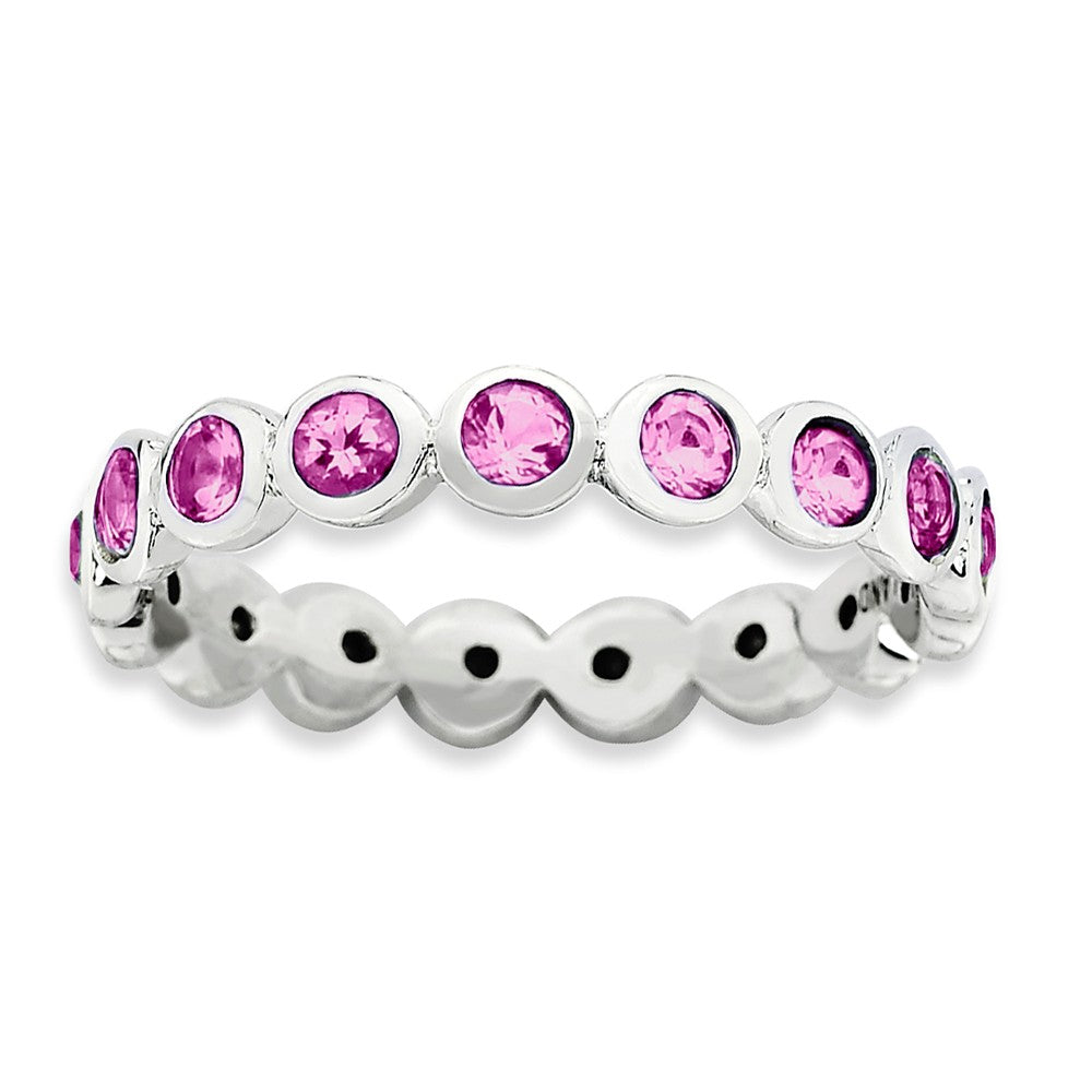 3.5mm Sterling Silver with Pink Crystals Stackable Band, Item R9301 by The Black Bow Jewelry Co.