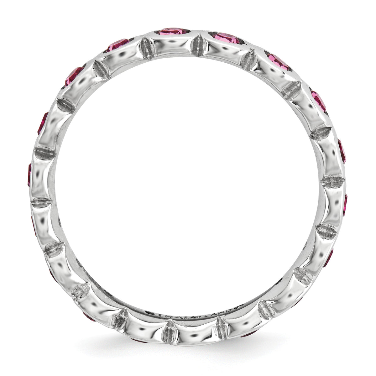Alternate view of the 3.5mm Sterling Silver with Pink Crystals Stackable Band by The Black Bow Jewelry Co.