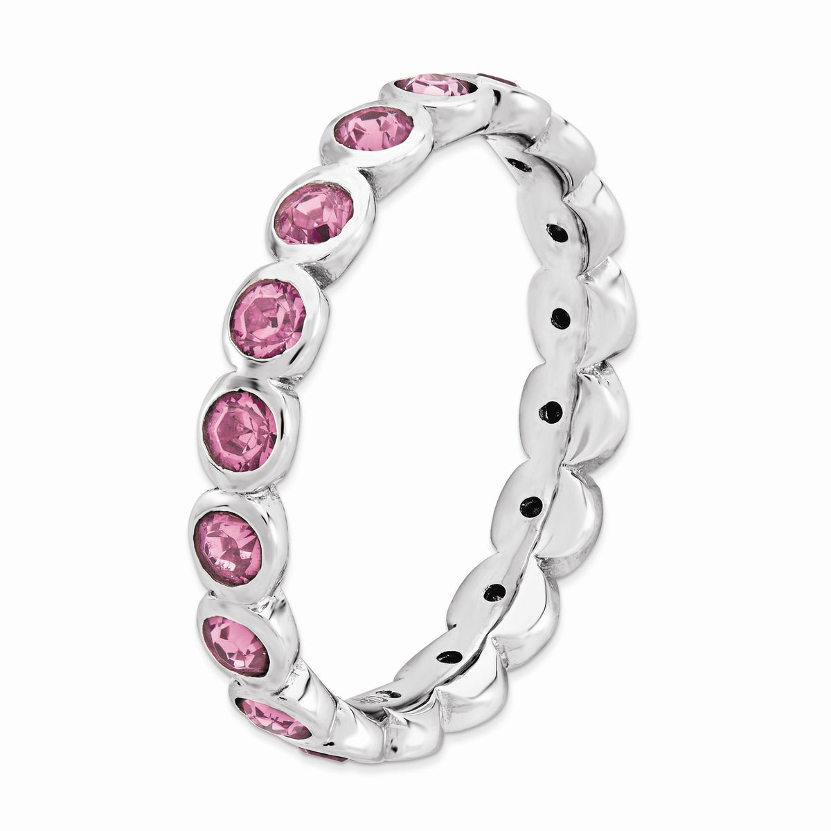 Alternate view of the 3.5mm Sterling Silver with Pink Crystals Stackable Band by The Black Bow Jewelry Co.
