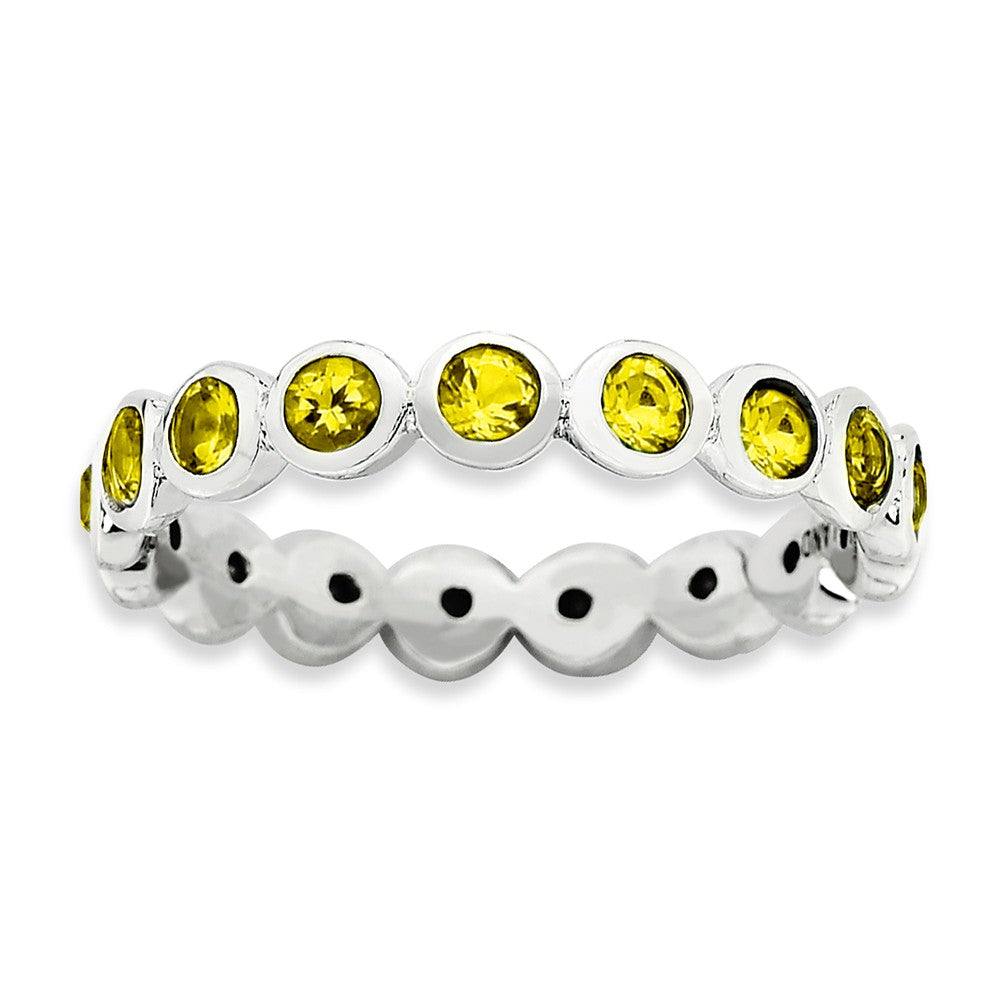 3.5mm Sterling Silver with Yellow Crystals Stackable Band, Item R9304 by The Black Bow Jewelry Co.