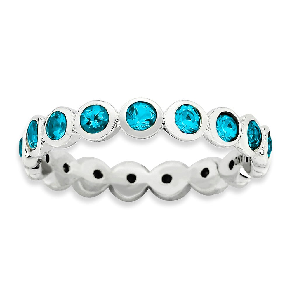 3.5mm Sterling Silver with Blue Crystals Stackable Band, Item R9307 by The Black Bow Jewelry Co.