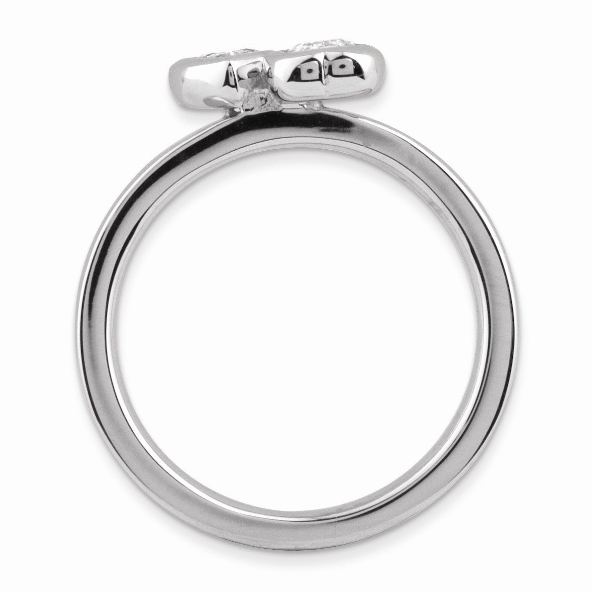 Alternate view of the Sterling Silver Stackable Double Heart White Topaz Ring by The Black Bow Jewelry Co.