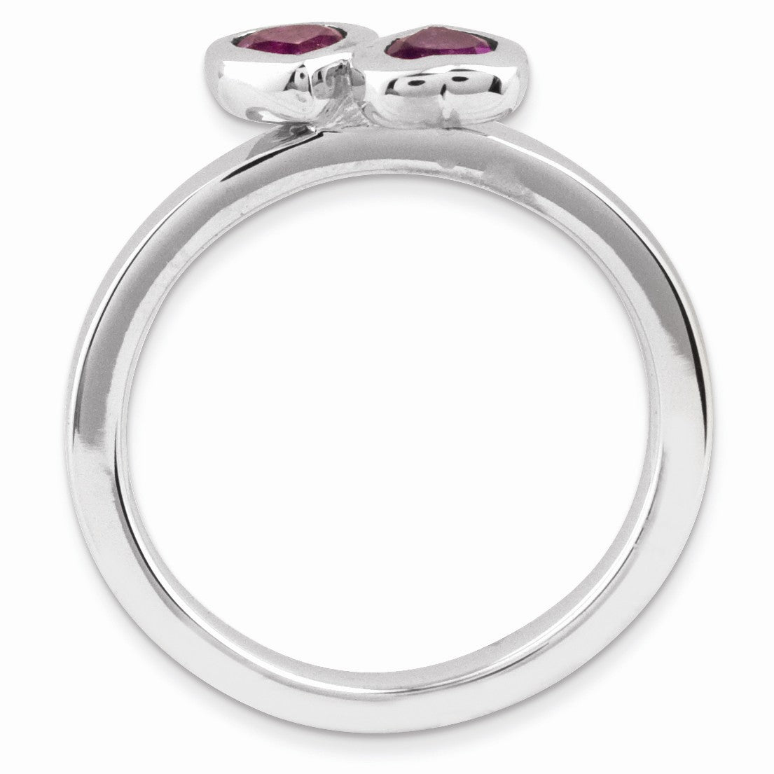 Alternate view of the Sterling Silver Stackable Double Heart Rhodolite Garnet Ring by The Black Bow Jewelry Co.