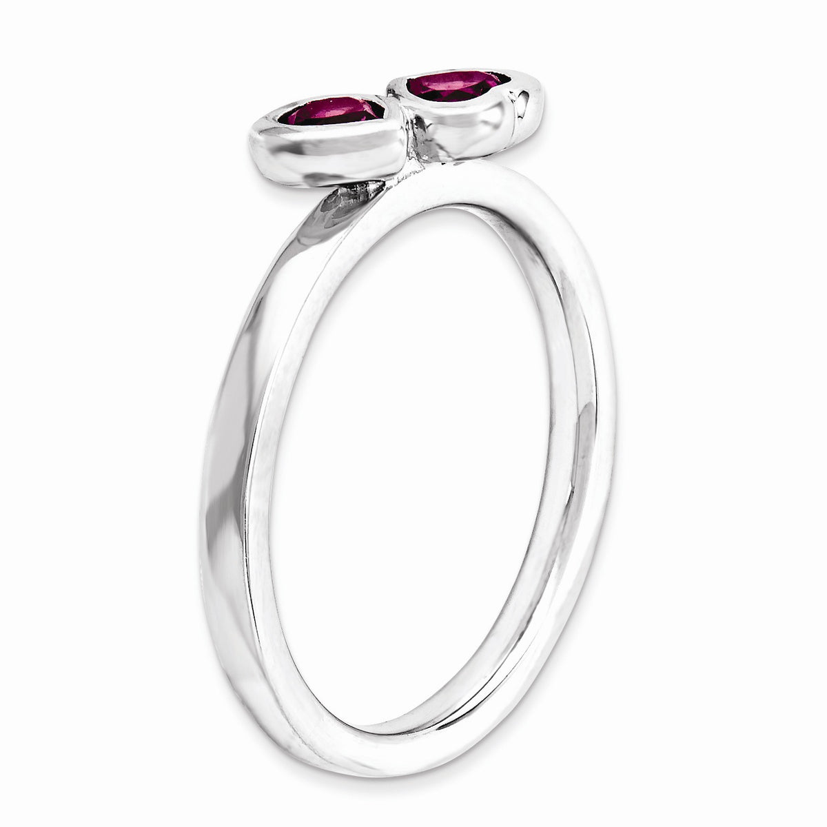 Alternate view of the Sterling Silver Stackable Double Heart Rhodolite Garnet Ring by The Black Bow Jewelry Co.