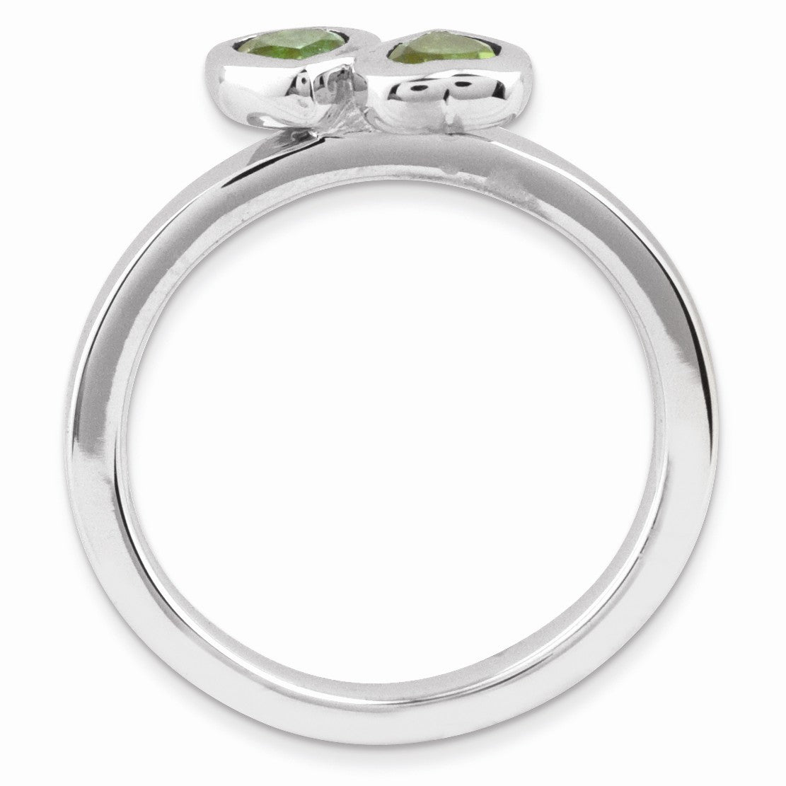 Alternate view of the Sterling Silver Stackable Double Heart Peridot Ring by The Black Bow Jewelry Co.