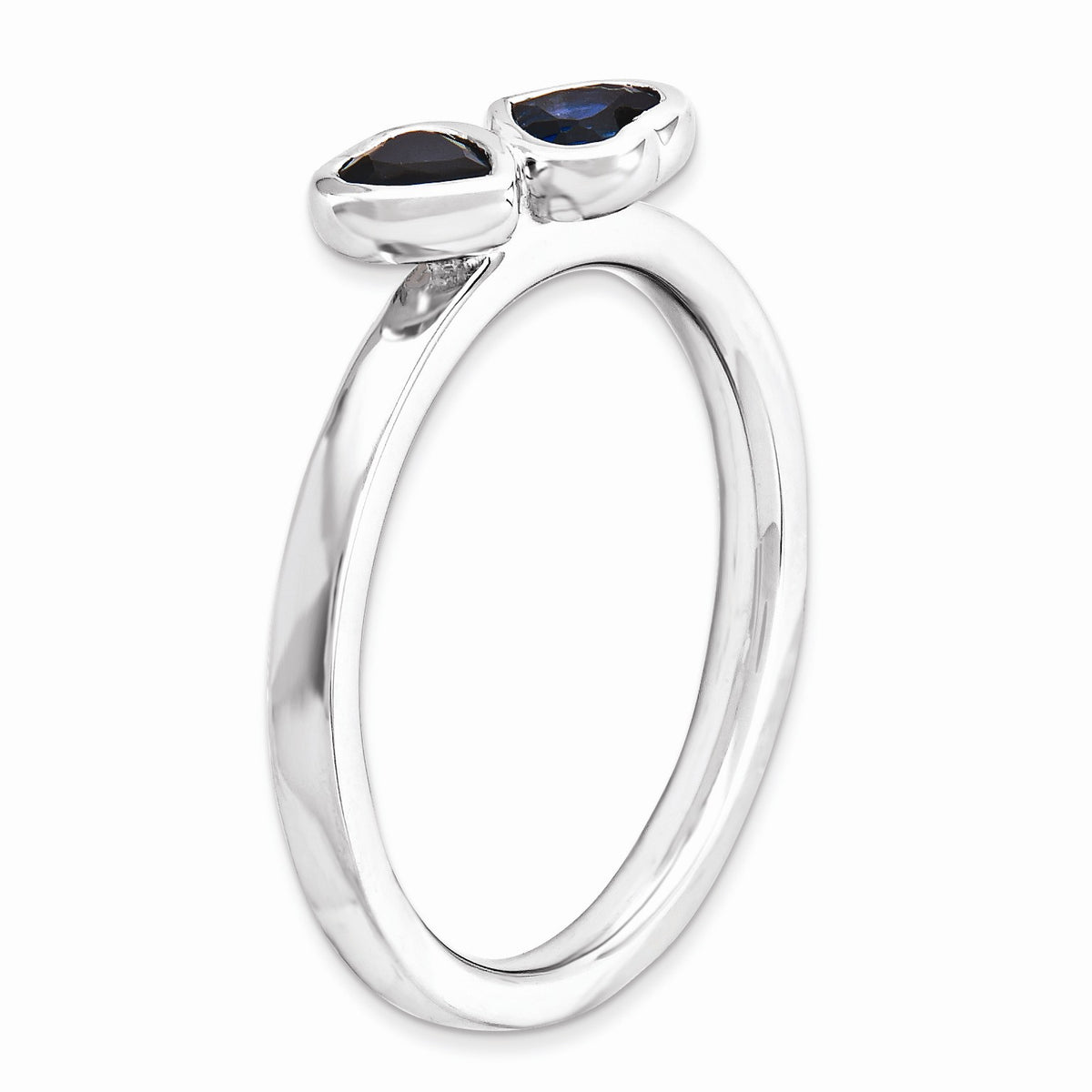 Alternate view of the Sterling Silver Stackable Double Heart Created Sapphire Ring by The Black Bow Jewelry Co.