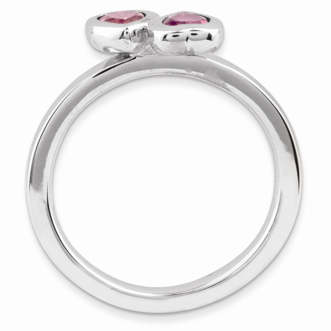Alternate view of the Sterling Silver Stackable Double Heart Pink Tourmaline Ring by The Black Bow Jewelry Co.