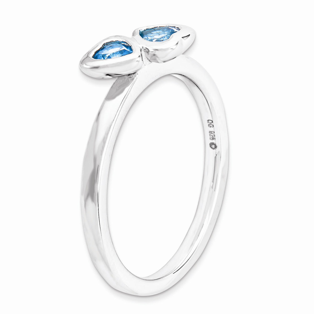 Alternate view of the Sterling Silver Stackable Double Heart Blue Topaz Ring by The Black Bow Jewelry Co.