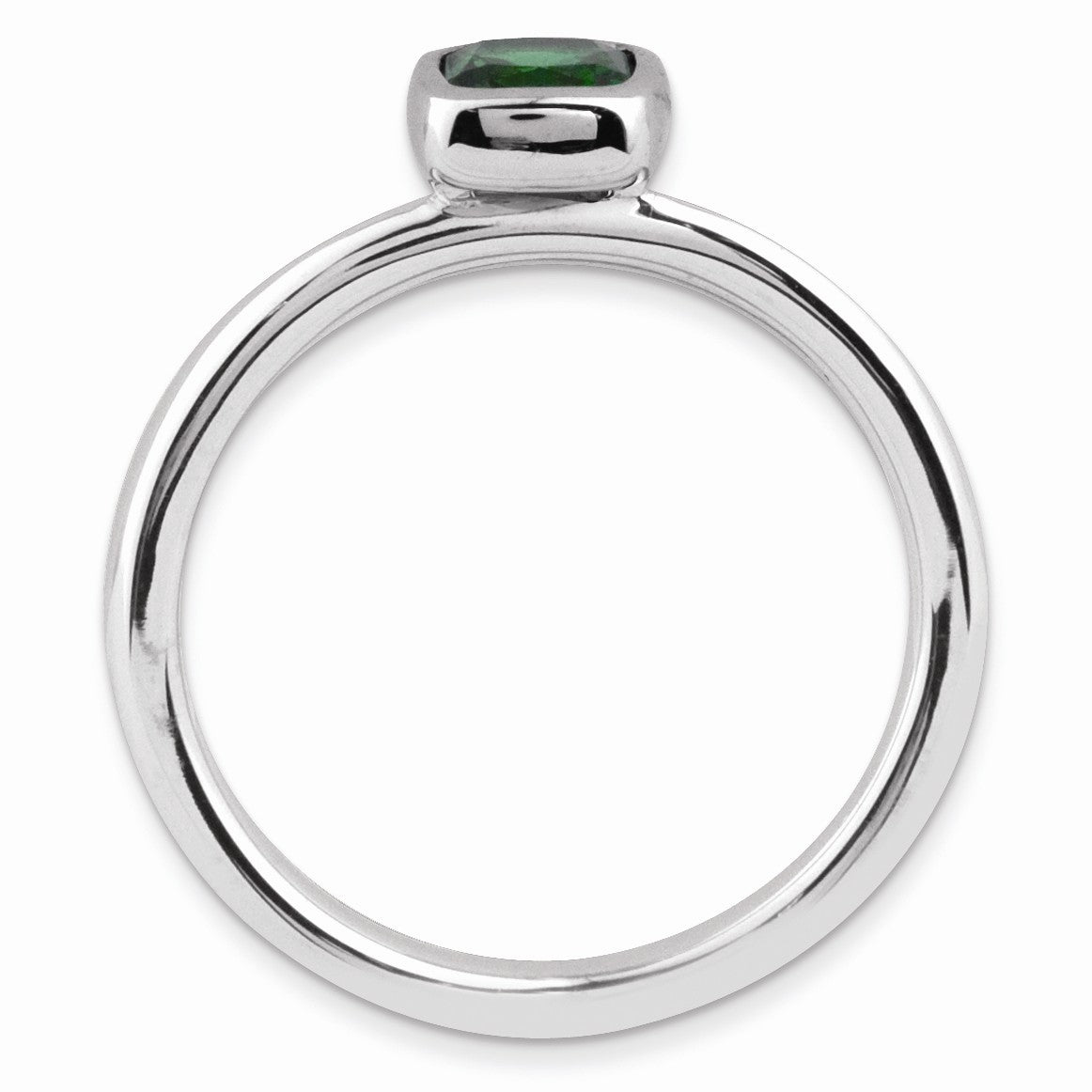 Alternate view of the Silver Stackable Cushion Cut Created Emerald Solitaire Ring by The Black Bow Jewelry Co.