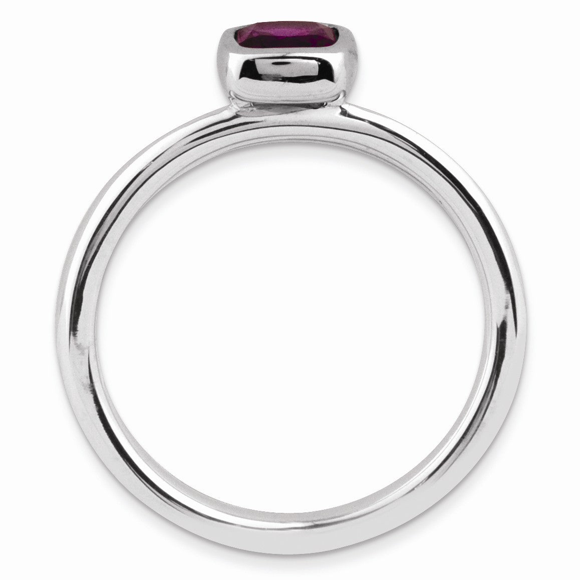 Alternate view of the Silver Stackable Cushion Cut Rhodolite Garnet Solitaire Ring by The Black Bow Jewelry Co.