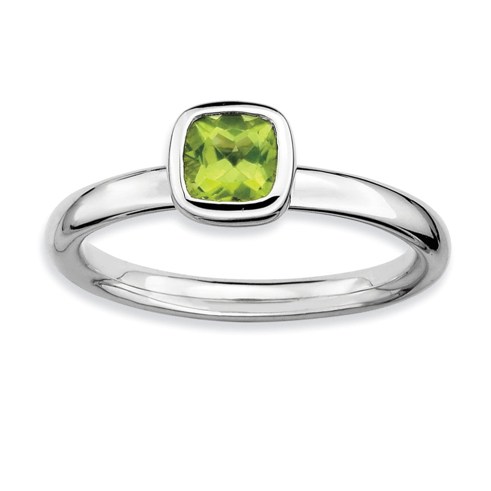 Silver Stackable Cushion Cut Peridot Solitaire Ring, Item R9333 by The Black Bow Jewelry Co.