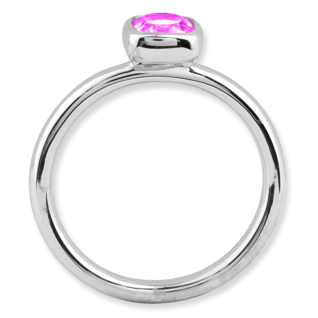 Alternate view of the Silver Stackable Cushion Cut Pink Tourmaline Solitaire Ring by The Black Bow Jewelry Co.