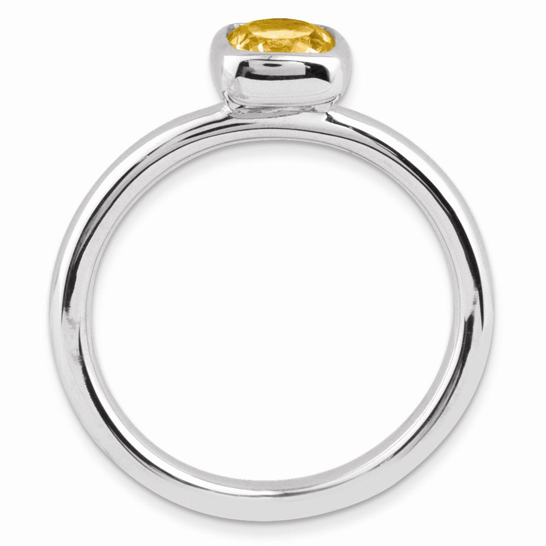 Alternate view of the Silver Stackable Cushion Cut Citrine Solitaire Ring by The Black Bow Jewelry Co.