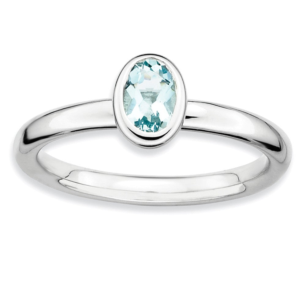 Silver Stackable Oval Aquamarine Solitaire Ring, Item R9338 by The Black Bow Jewelry Co.